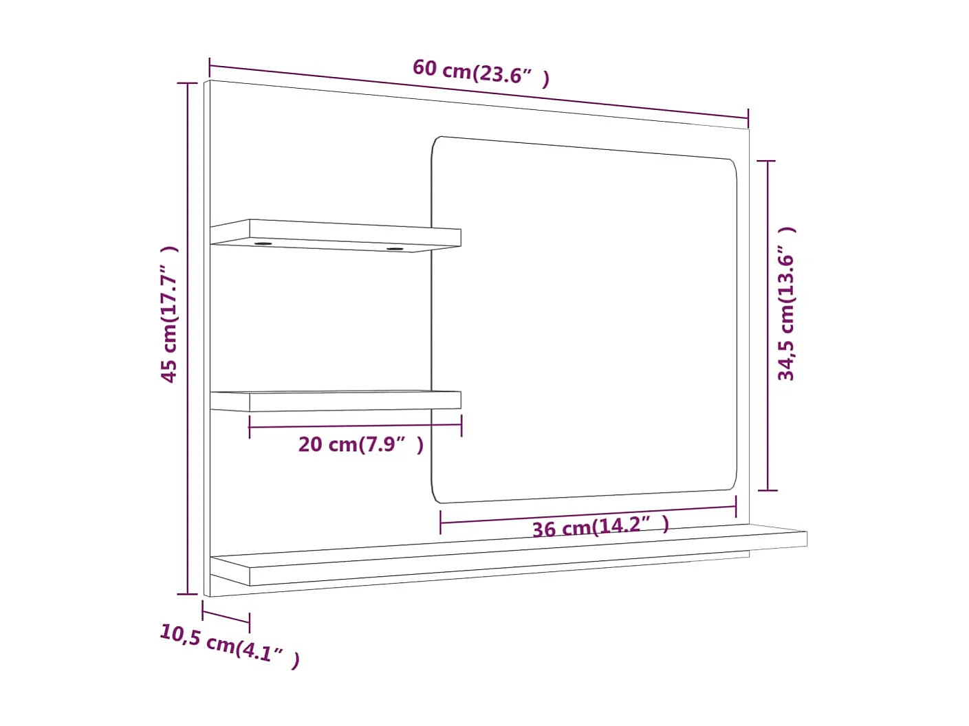 Specchio da Bagno Rovere Fumo 60x10,5x45cm in Legno Multistrato