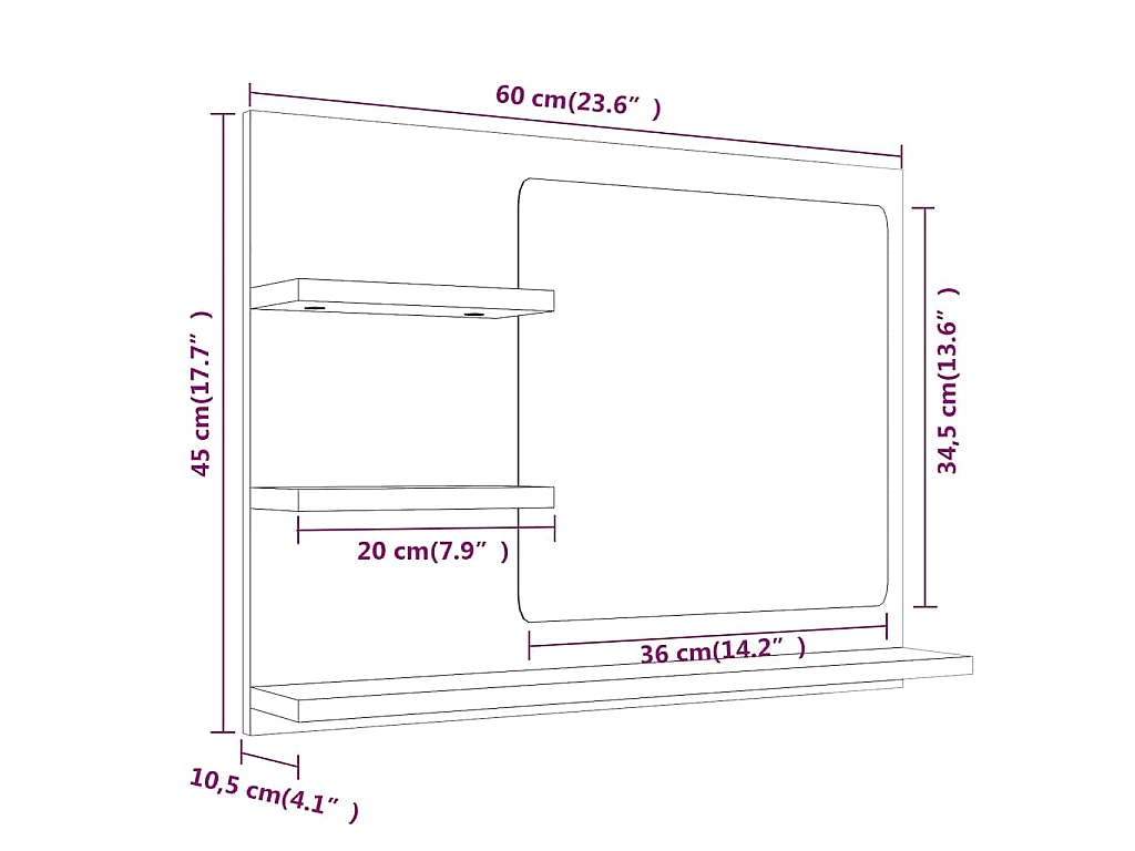 Miroir de bain Chêne fumé 60x10,5x45 cm Bois d'ingénierie