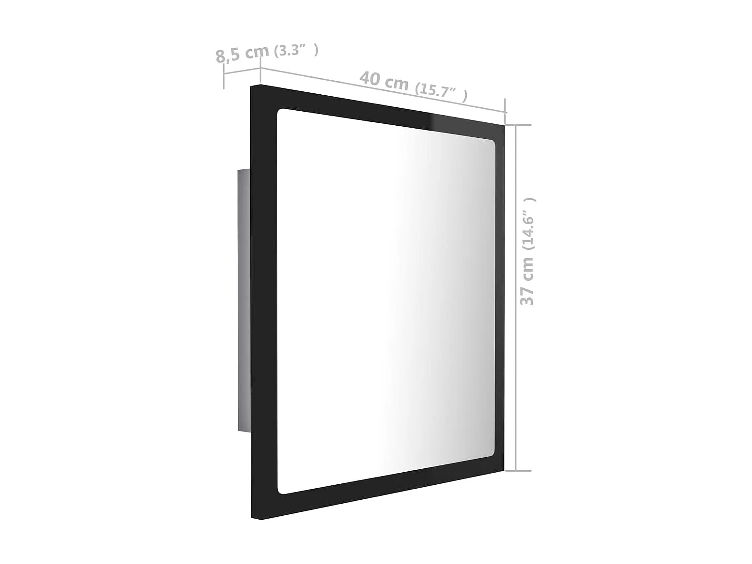 LED-Badspiegel Hochglanz-Schwarz 40x8,5x37 cm Acryl