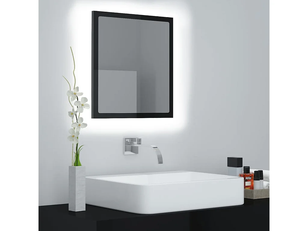 Specchio da Bagno LED Nero Lucido 40x8,5x37 cm in Acrilico