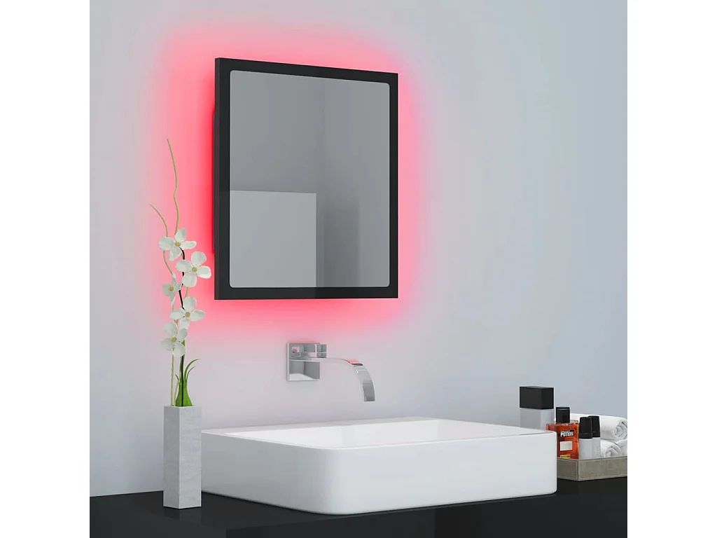 Specchio da Bagno LED Nero Lucido 40x8,5x37 cm in Acrilico