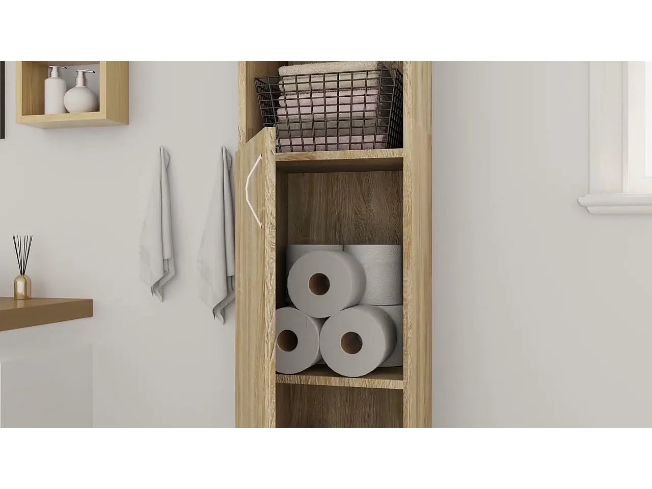 Badkamerkast 32x25,5x190 cm bewerkt hout sonoma eikenkleurig