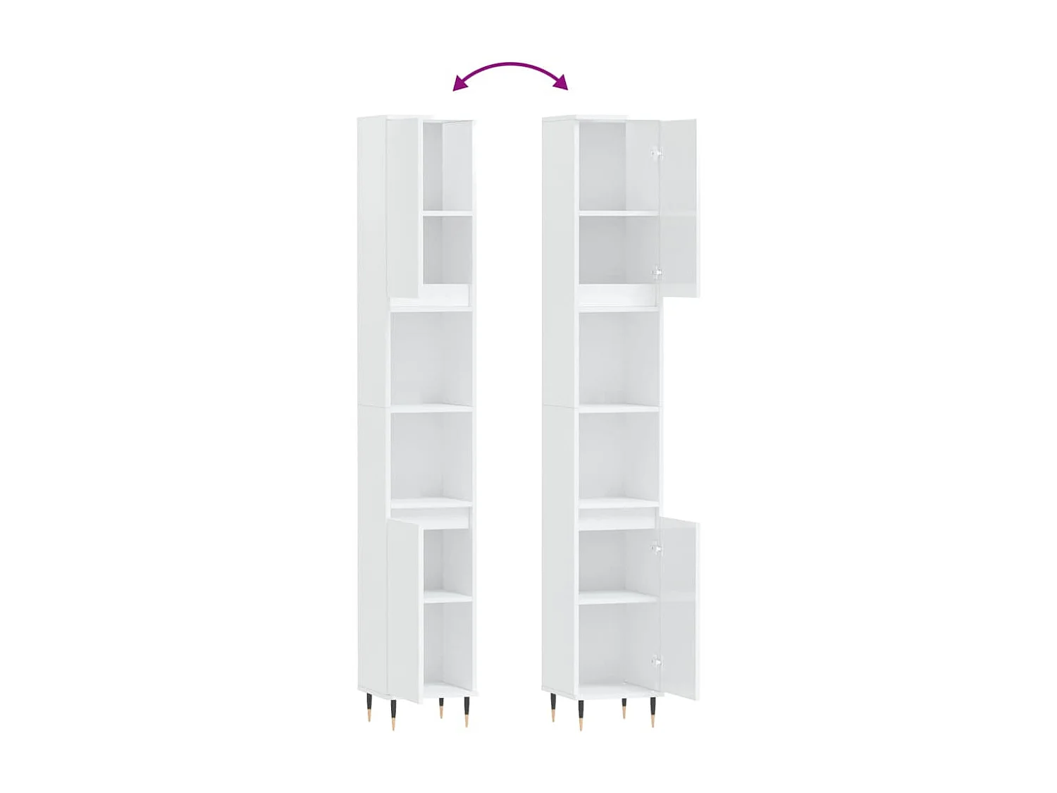 Badkamerkast 30x30x190 cm bewerkt hout hoogglans wit
