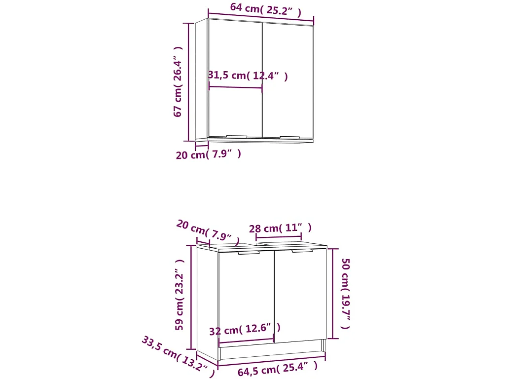 2-delige Badkamerkastenset bewerkt hout wit