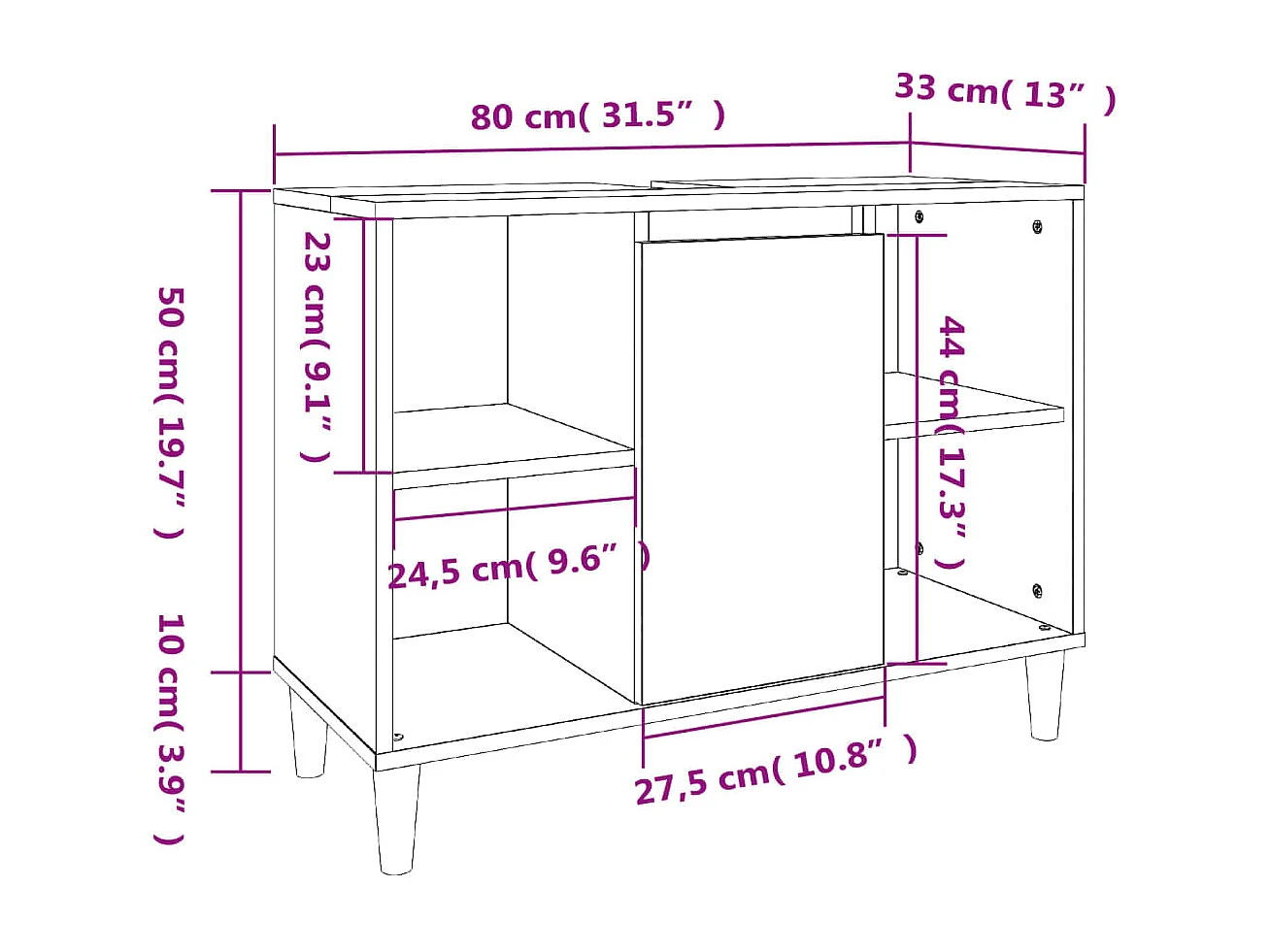Mobile Lavabo Bianco 80x33x60 cm in Legno Multistrato