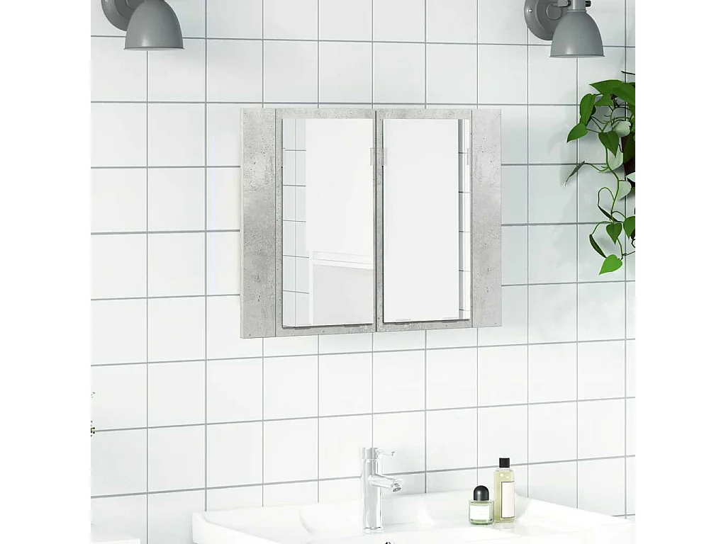 Armoire de salle de bain à miroir LED Gris béton Acrylique