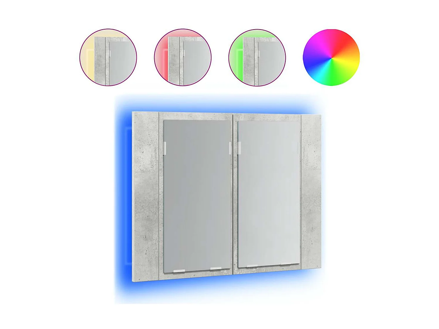 Armoire de salle de bain à miroir LED Gris béton Acrylique