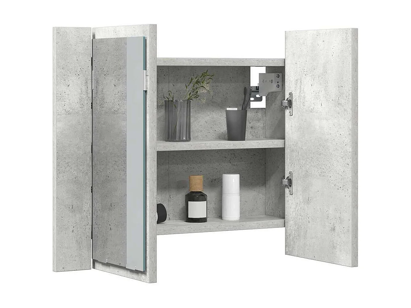 Armoire de salle de bain à miroir LED Gris béton Acrylique