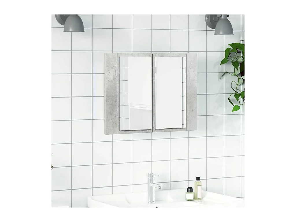 Armoire de salle de bain à miroir LED Gris béton Acrylique