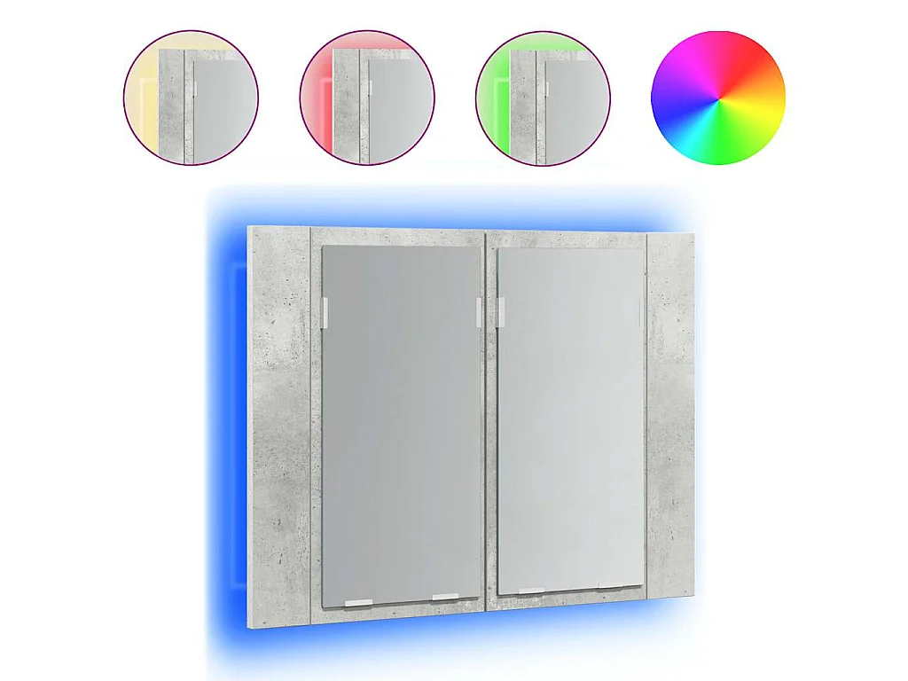Armoire de salle de bain à miroir LED Gris béton Acrylique