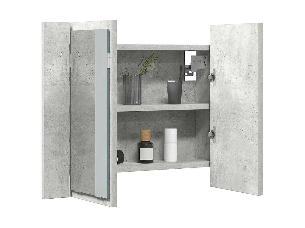 Armoire de salle de bain à miroir LED Gris béton Acrylique