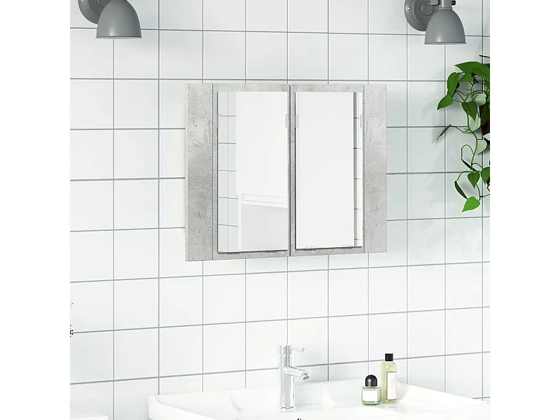 LED-Bad-Spiegelschrank Betongrau 60x12x45 cm Acryl