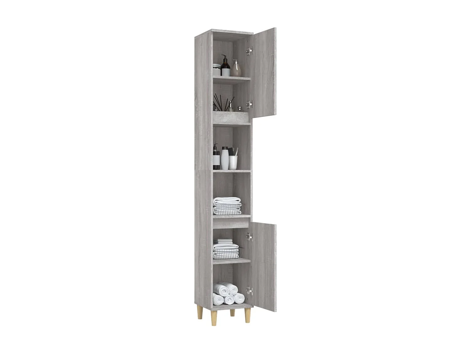 Badkamerkast 30x30x190 cm bewerkt hout grijs sonoma eikenkleur