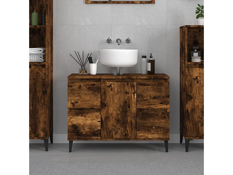 Armario de lavabo madera contrachapada roble ahumado 80x33x60cm