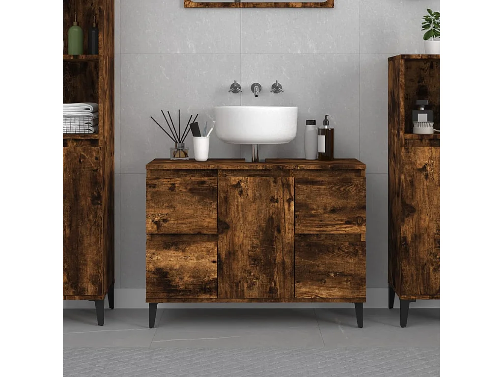 Armario de lavabo madera contrachapada roble ahumado 80x33x60cm