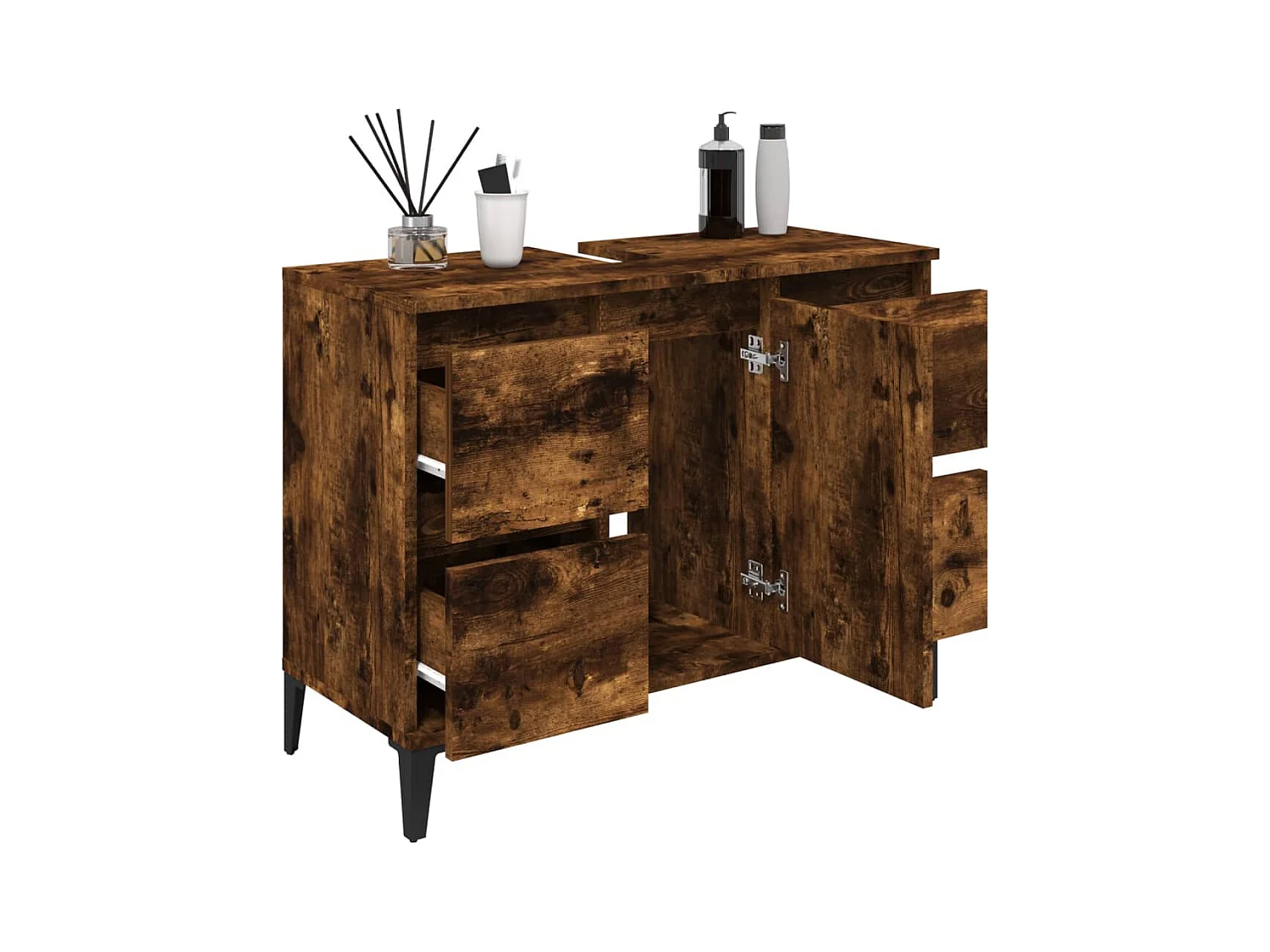 Armario de lavabo madera contrachapada roble ahumado 80x33x60cm