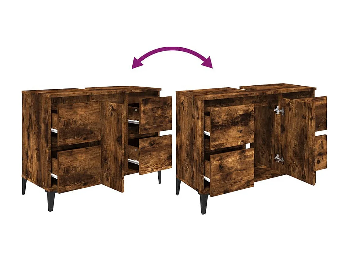 Armario de lavabo madera contrachapada roble ahumado 80x33x60cm