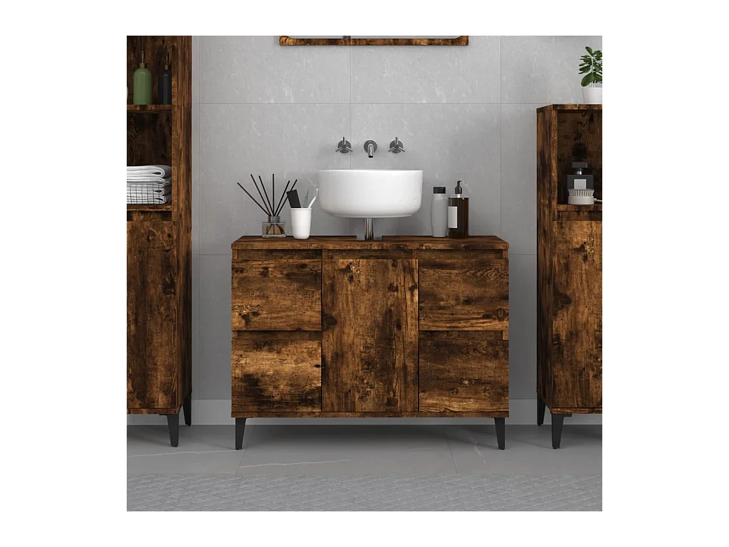 Wastafelkast 80x33x60 cm bewerkt hout gerookt eikenkleurig