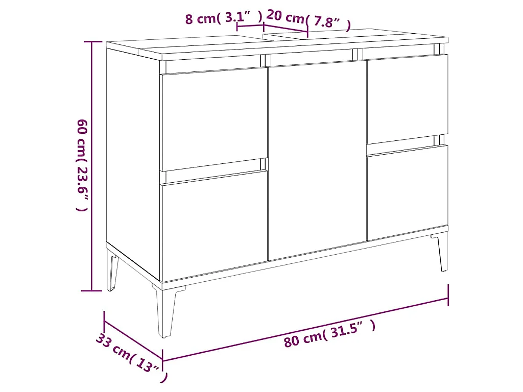 Waschbeckenunterschrank Räuchereiche 80x33x60 cm Holzwerkstoff