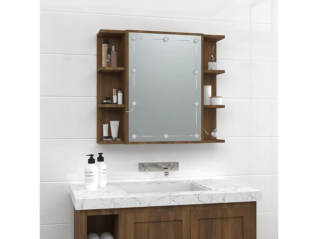 Mobile a Specchio con LED Rovere Marrone 70x16,5x60 cm