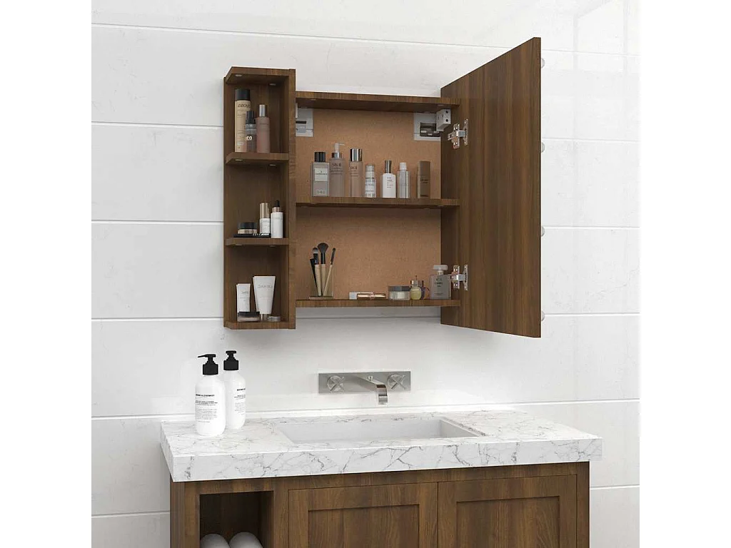 Mobile a Specchio con LED Rovere Marrone 70x16,5x60 cm
