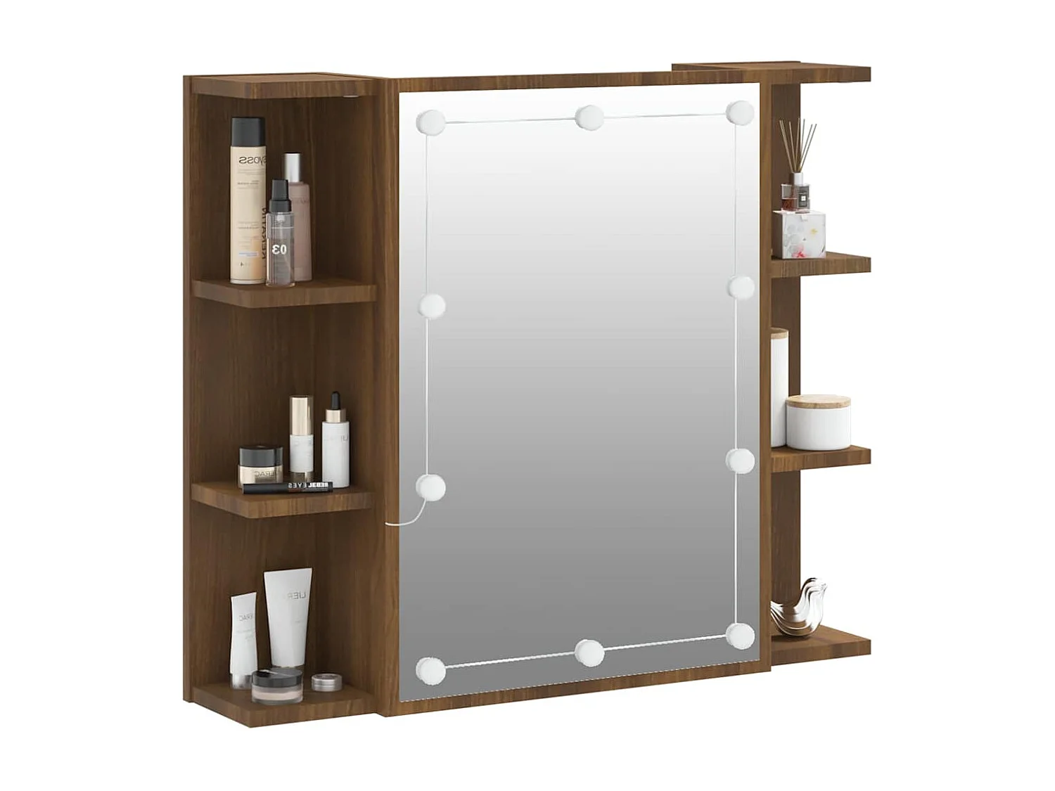 Mobile a Specchio con LED Rovere Marrone 70x16,5x60 cm