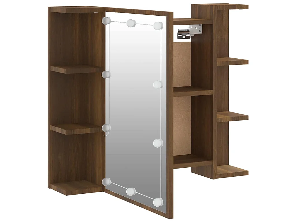 Mobile a Specchio con LED Rovere Marrone 70x16,5x60 cm