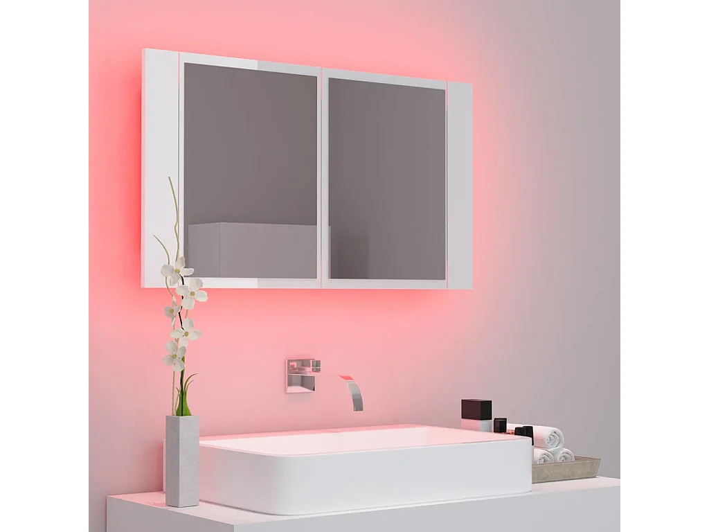 Badkamerkast met spiegel en LED 80x12x45 cm acryl hoogglans wit