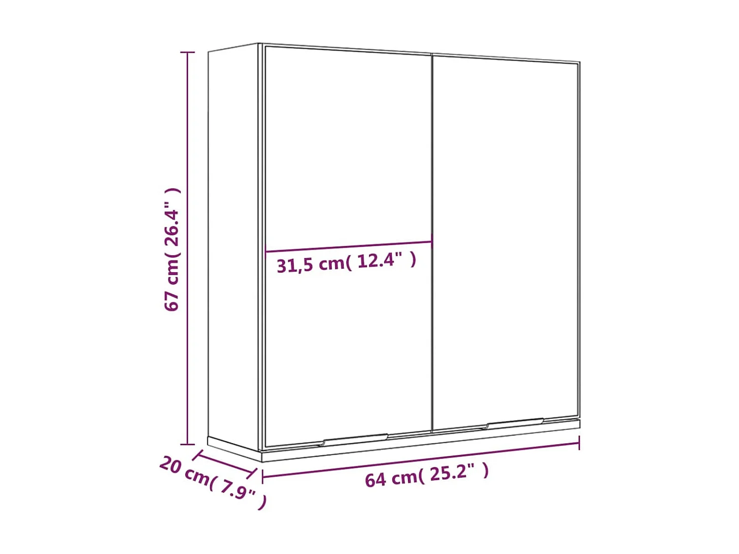 Armadietto a Specchio da Bagno Bianco 64x20x67 cm
