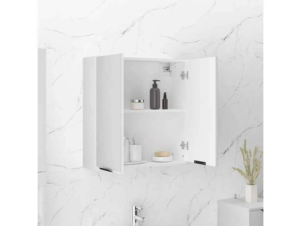 Armadietto a Specchio da Bagno Bianco 64x20x67 cm