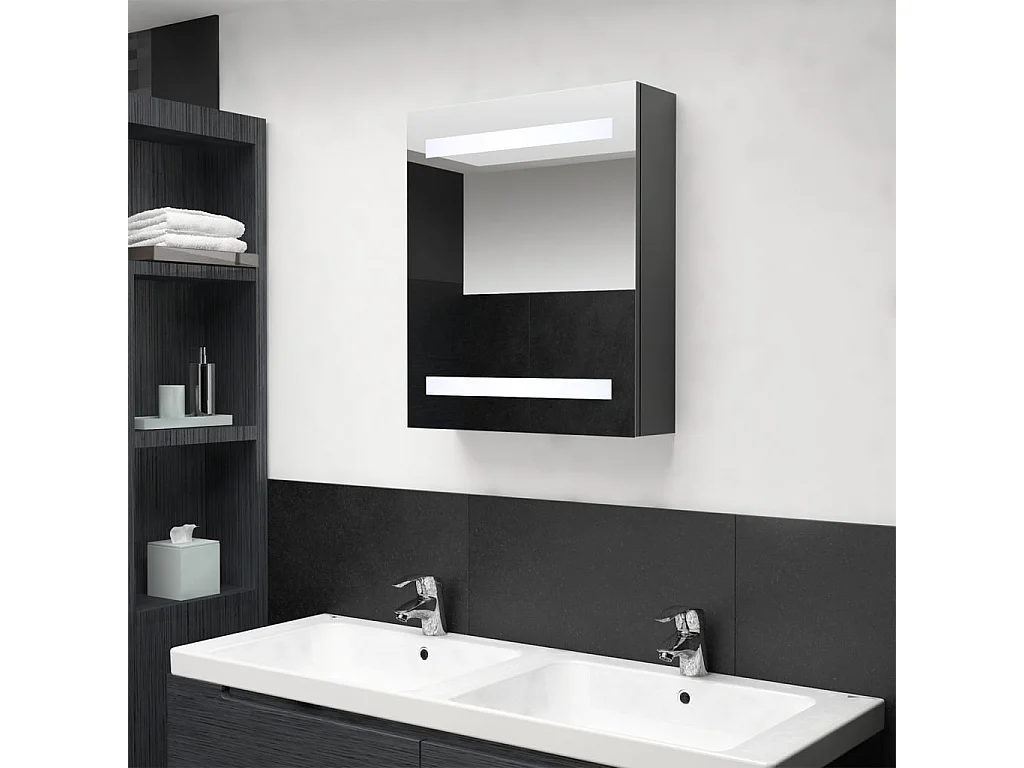 Badkamerkast met spiegel en LED 50x14x60 cm grijs