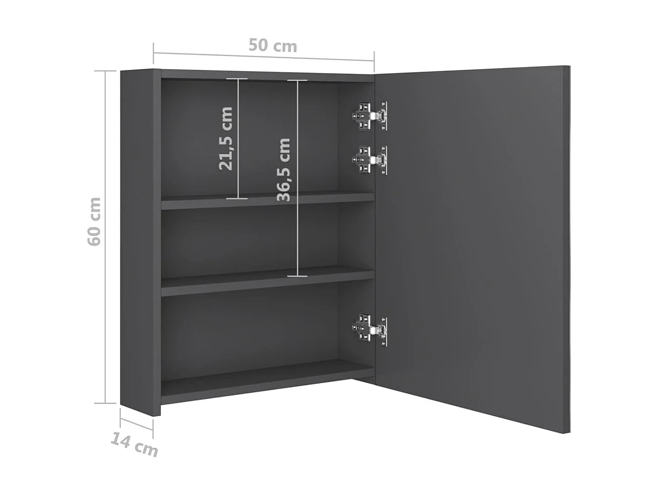 Badkamerkast met spiegel en LED 50x14x60 cm grijs
