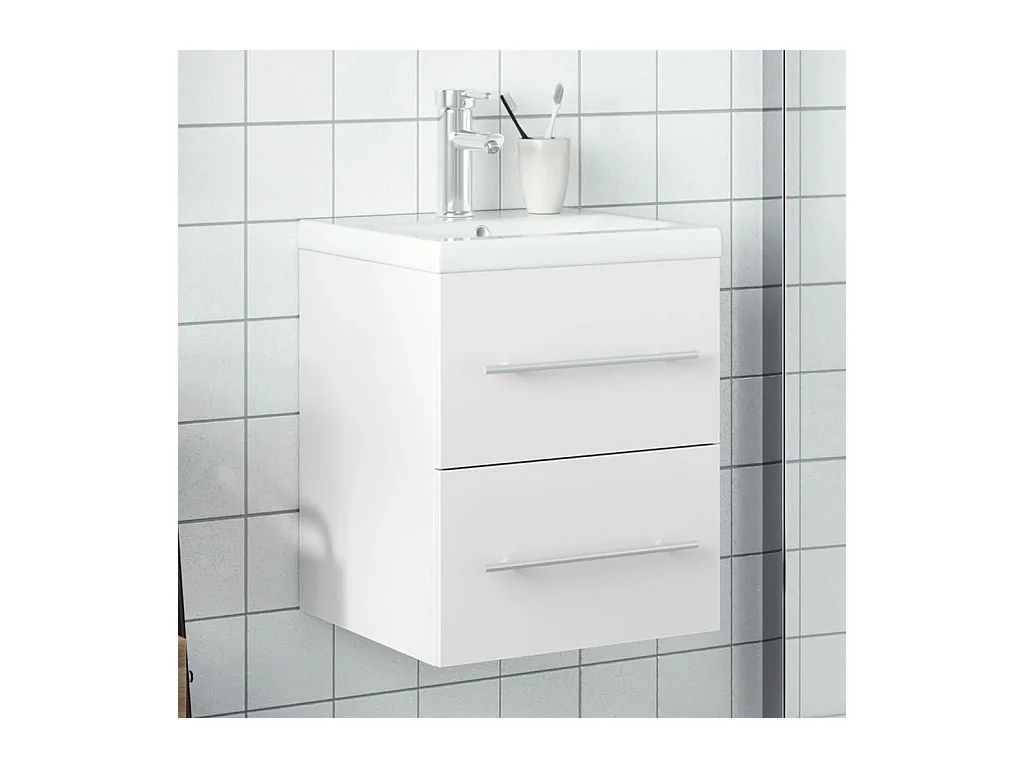 Armoire lavabo de salle de bain avec bassin intégré blanc