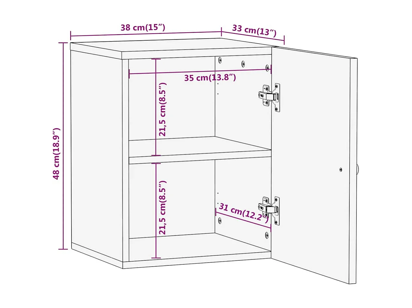 Armoire de salle de bain murale 38x33x48cm bois massif manguier
