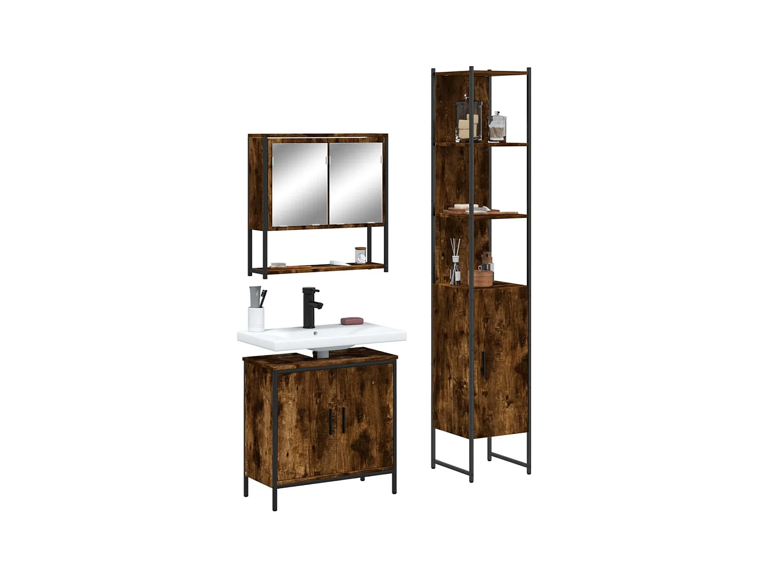 Ensemble de meubles de salle de bain 3 pcs Chêne fumé