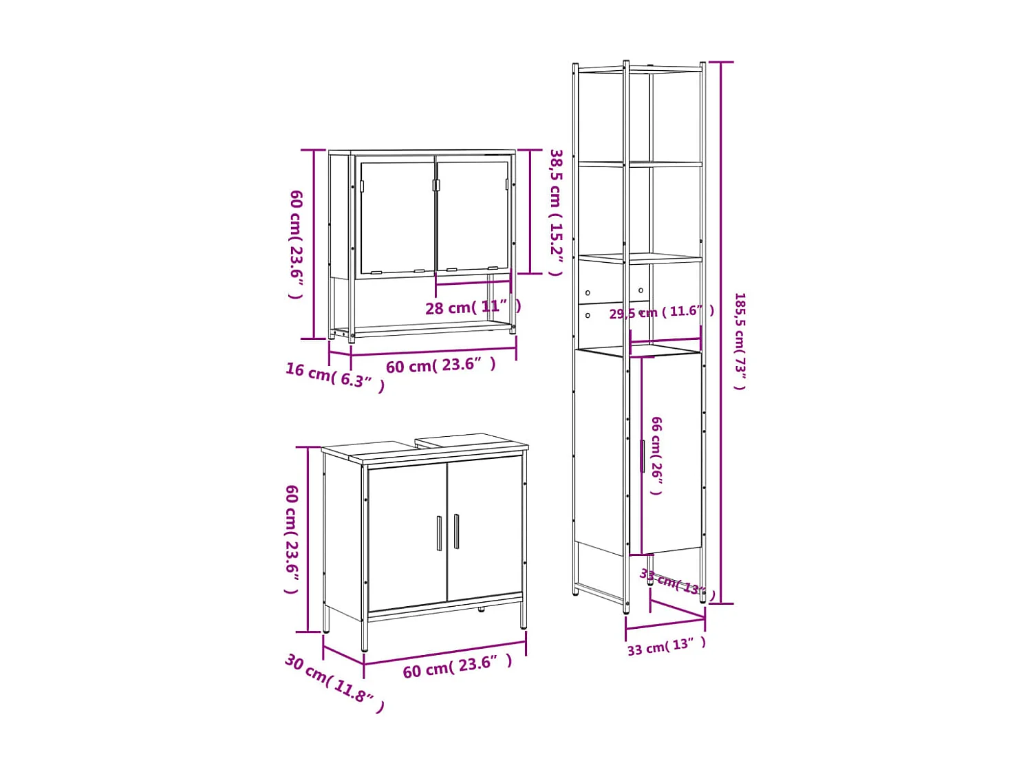 Ensemble de meubles de salle de bain 3 pcs Chêne fumé