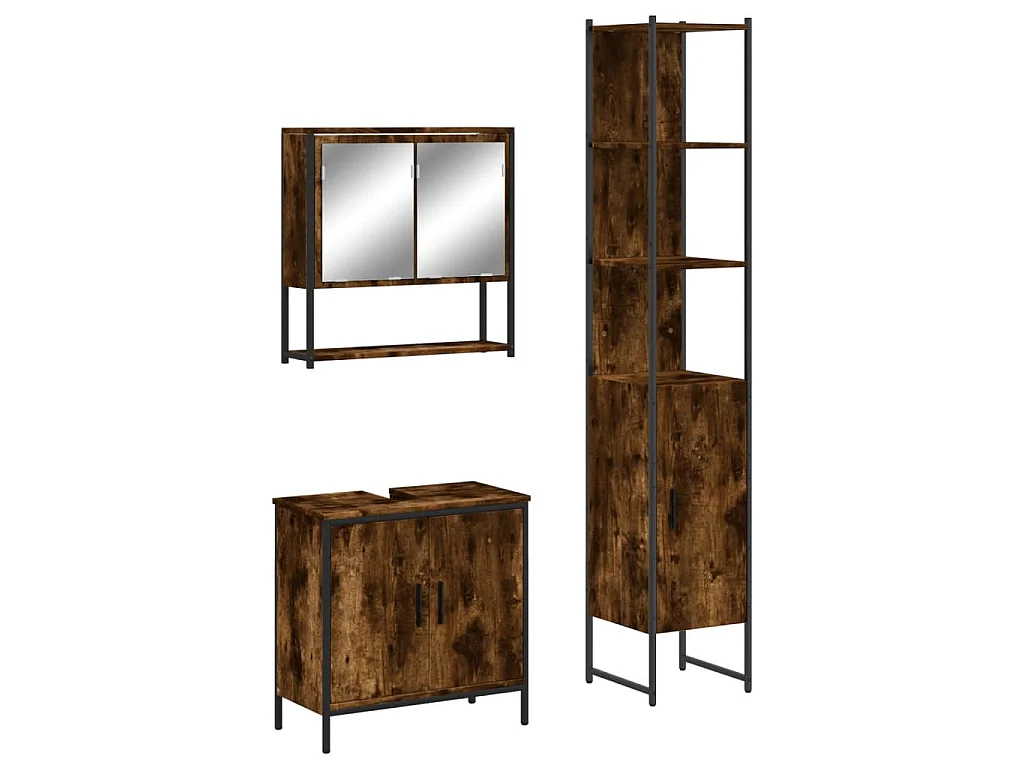 Ensemble de meubles de salle de bain 3 pcs Chêne fumé