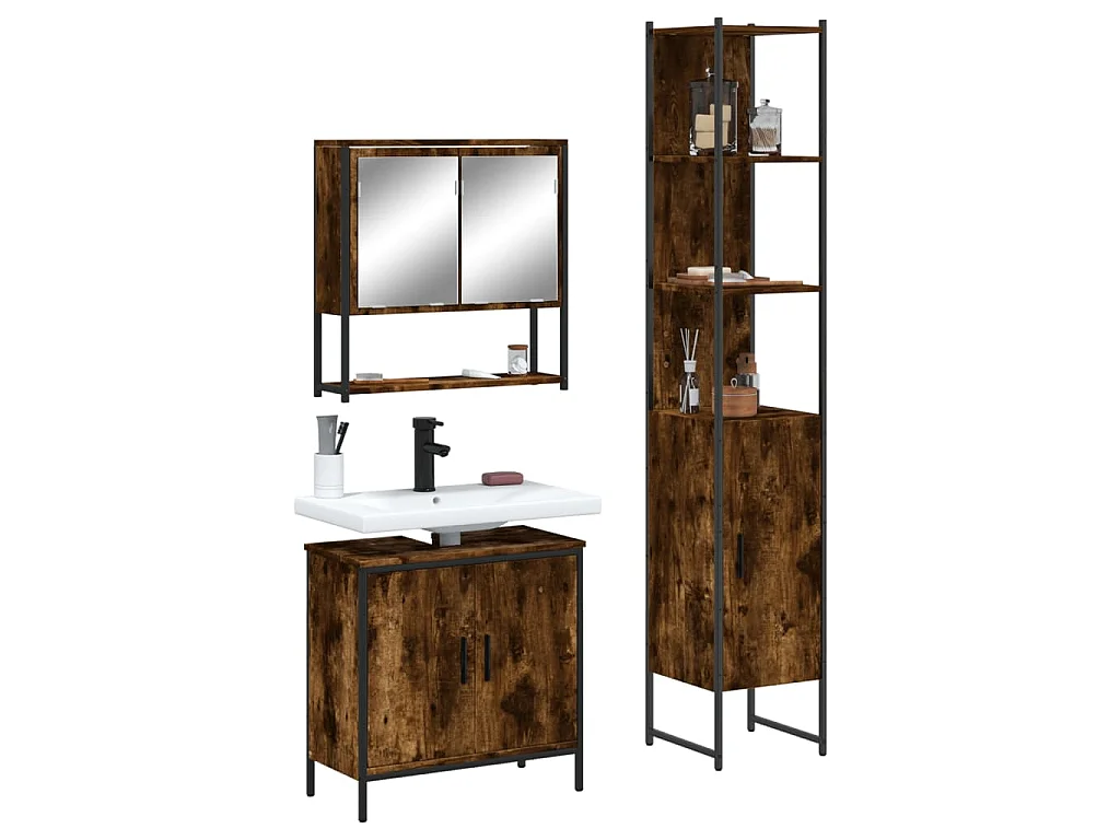 Ensemble de meubles de salle de bain 3 pcs Chêne fumé