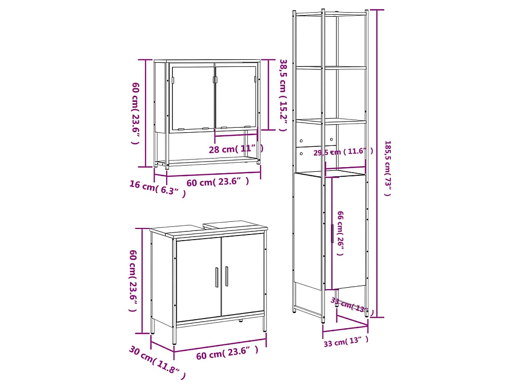 Ensemble de meubles de salle de bain 3 pcs Chêne fumé