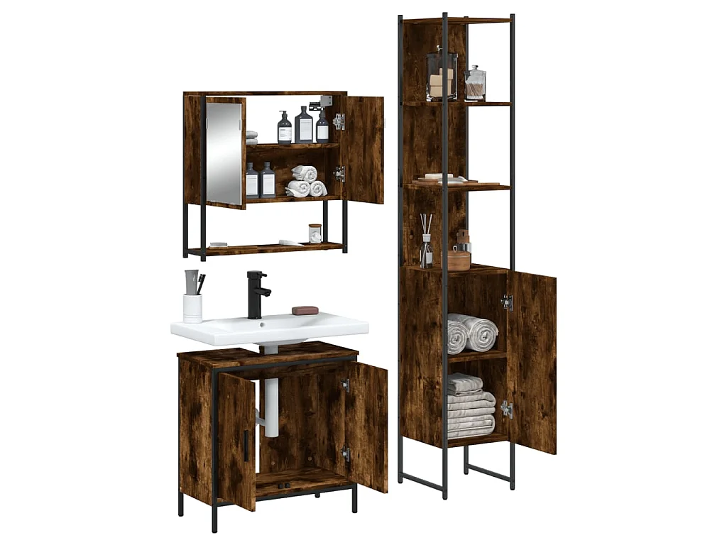 Ensemble de meubles de salle de bain 3 pcs Chêne fumé
