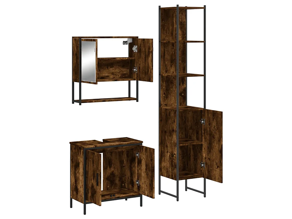 Ensemble de meubles de salle de bain 3 pcs Chêne fumé