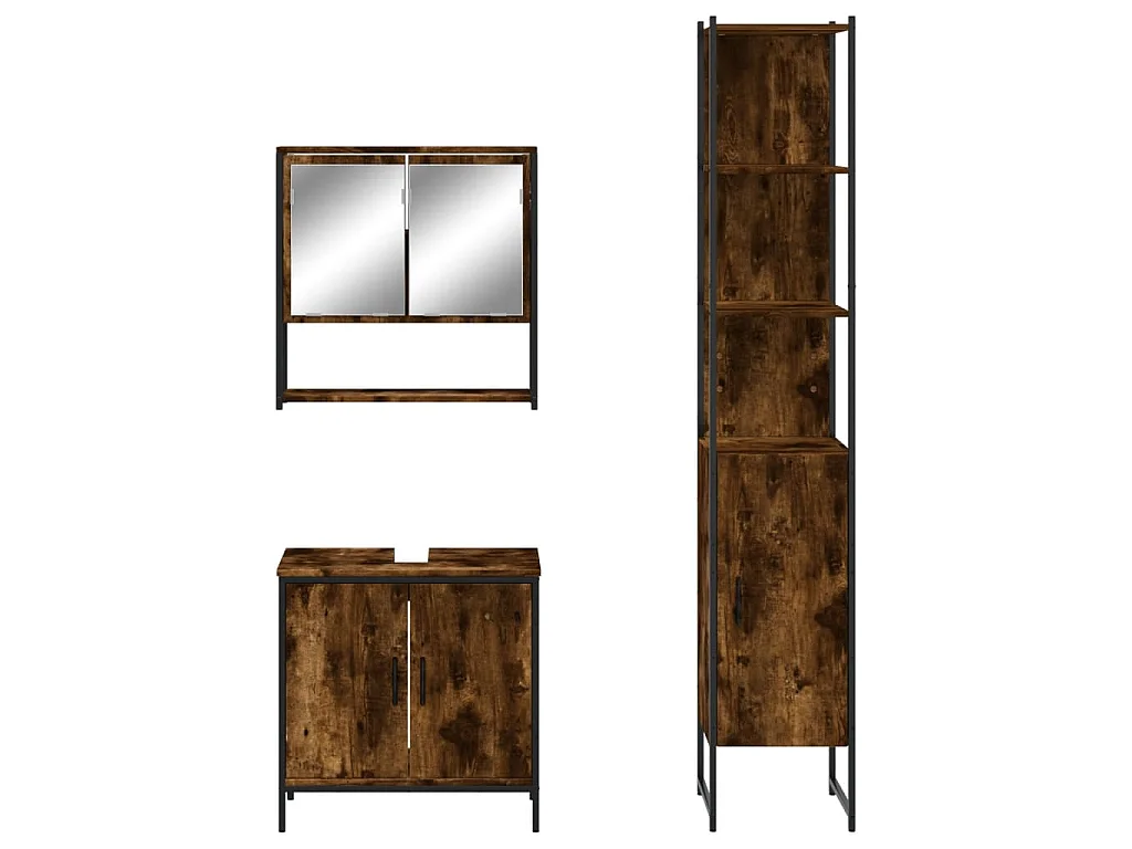 Ensemble de meubles de salle de bain 3 pcs Chêne fumé