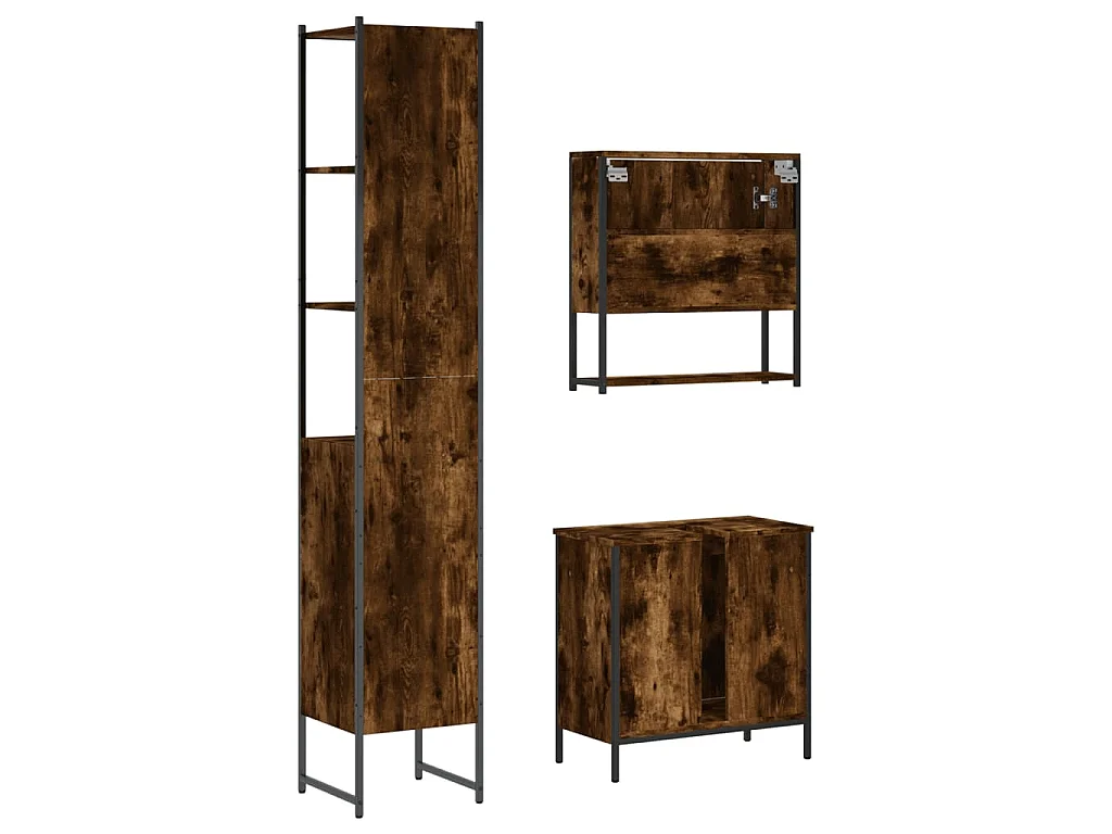 Ensemble de meubles de salle de bain 3 pcs Chêne fumé