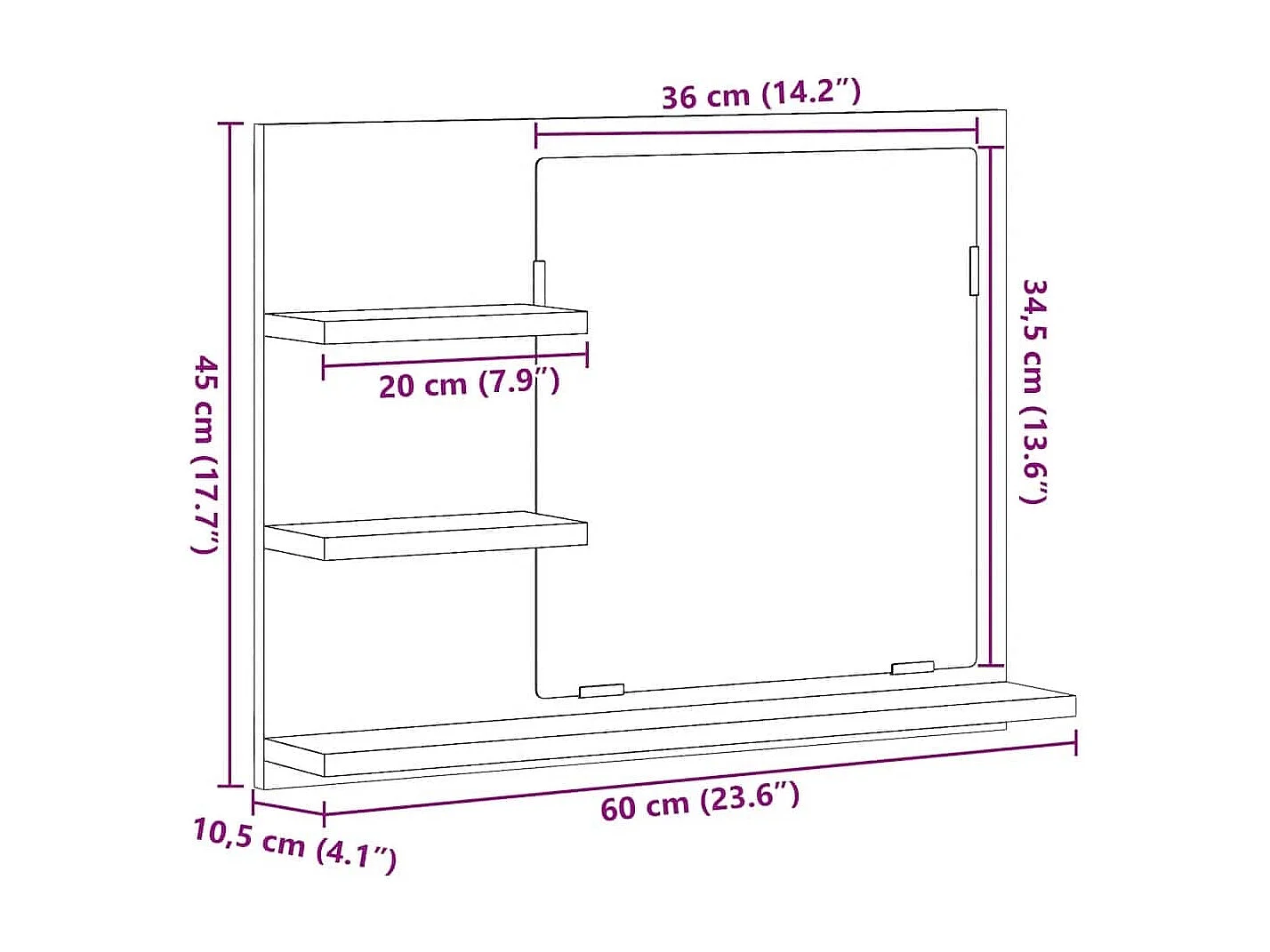 Miroir de salle de bain blanc 60x10,5x45 cm bois d’ingénierie