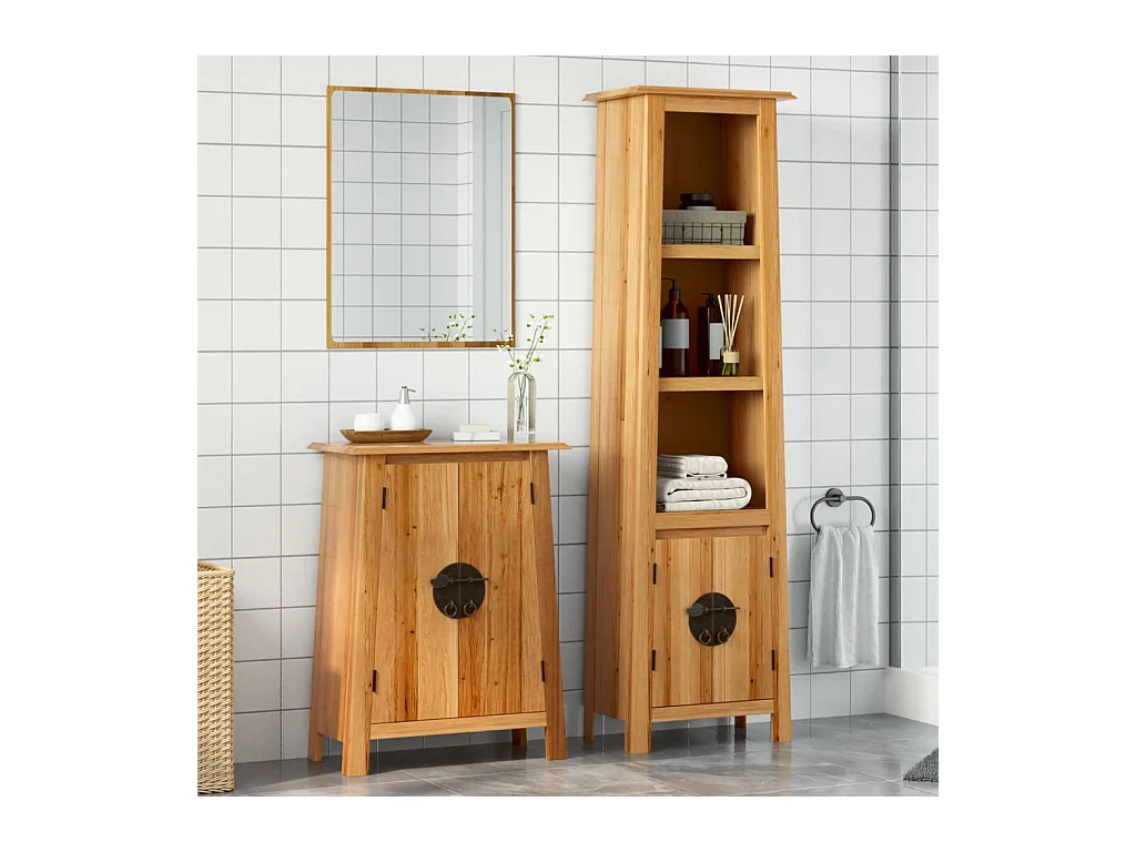 Set Mobili da Bagno 2 pz in Legno Massello di Pino