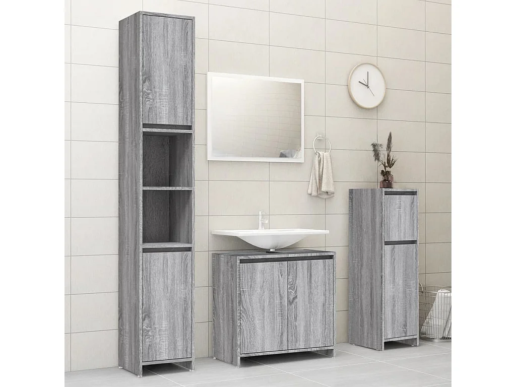 Badkamerkast 30x30x95 cm bewerkt hout grijs sonoma eikenkleurig