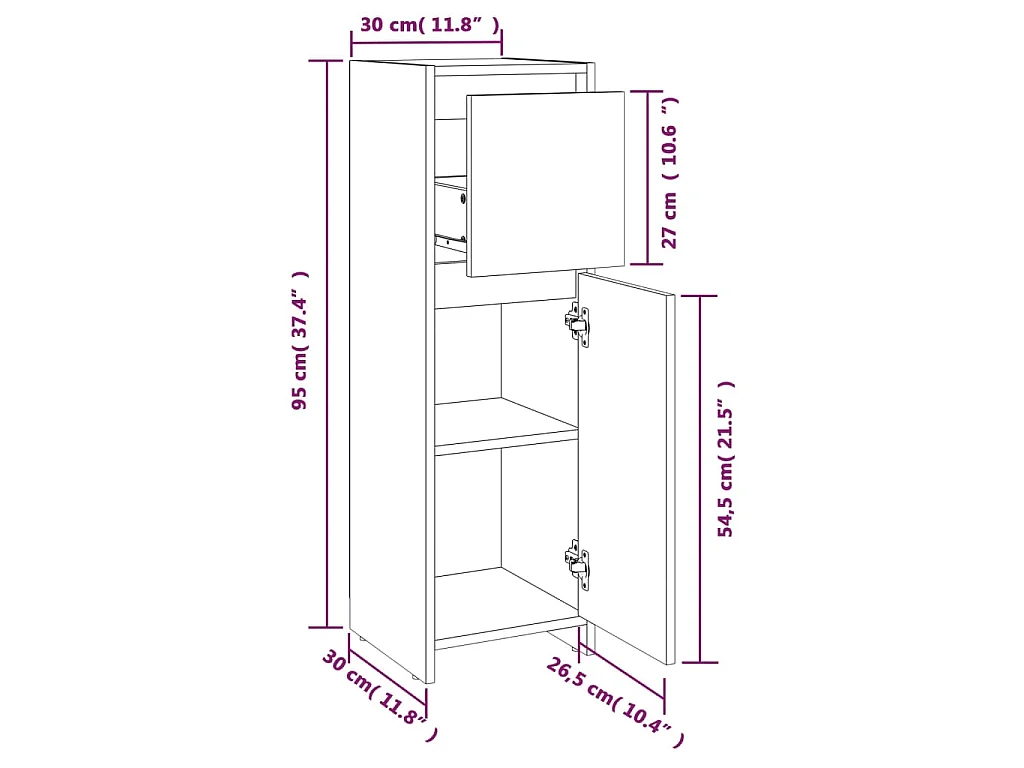 Armadietto Bagno Grigio Sonoma 30x30x95 cm in Legno Multistrato