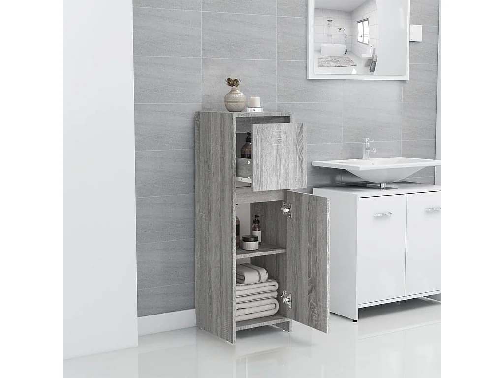 Armadietto Bagno Grigio Sonoma 30x30x95 cm in Legno Multistrato