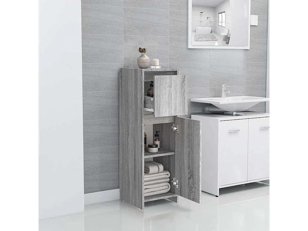 Badschrank Grau Sonoma 30x30x95 cm Holzwerkstoff
