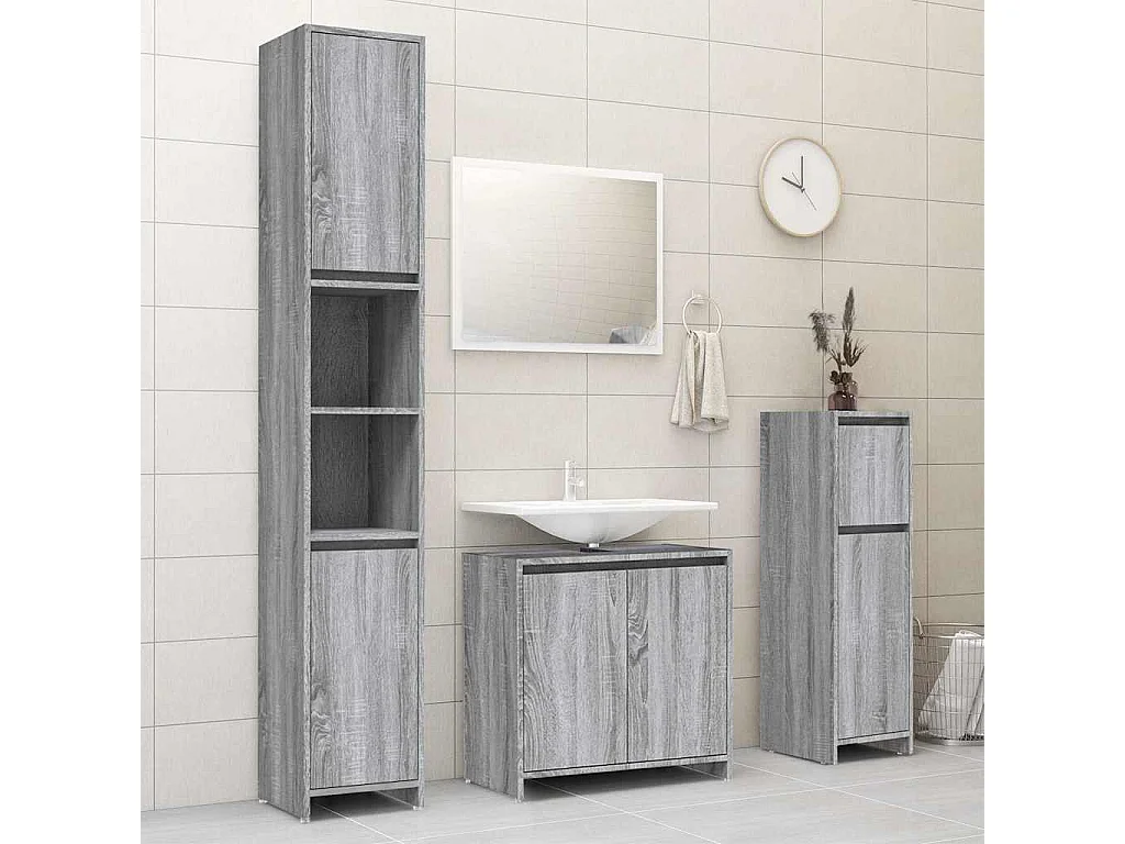 Badschrank Grau Sonoma 30x30x95 cm Holzwerkstoff